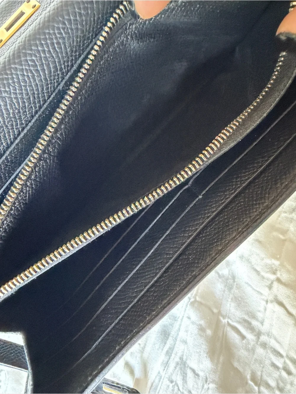 Hermes Black Leather Kelly Cut Clutch with Gold Hardware